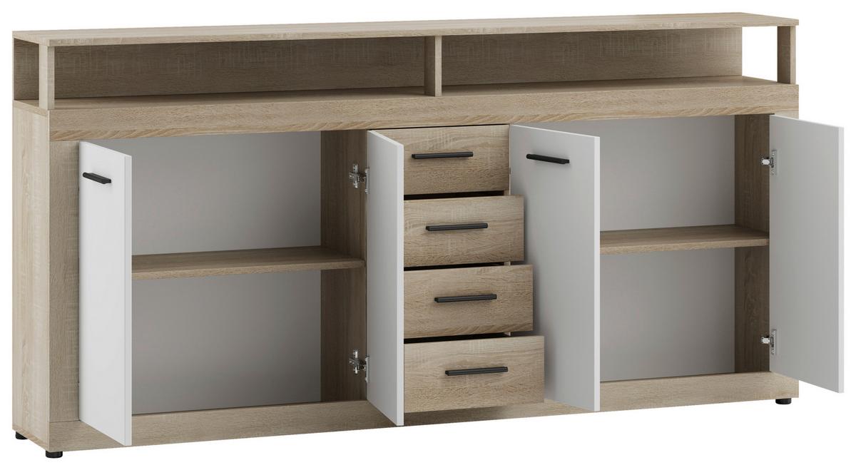 Sideboard Lupo Eiche Dekor Weiß B: 190 cm - Weiß/Sonoma Eiche, Design, Holzwerkstoff (190/96/32cm) - MID.YOU