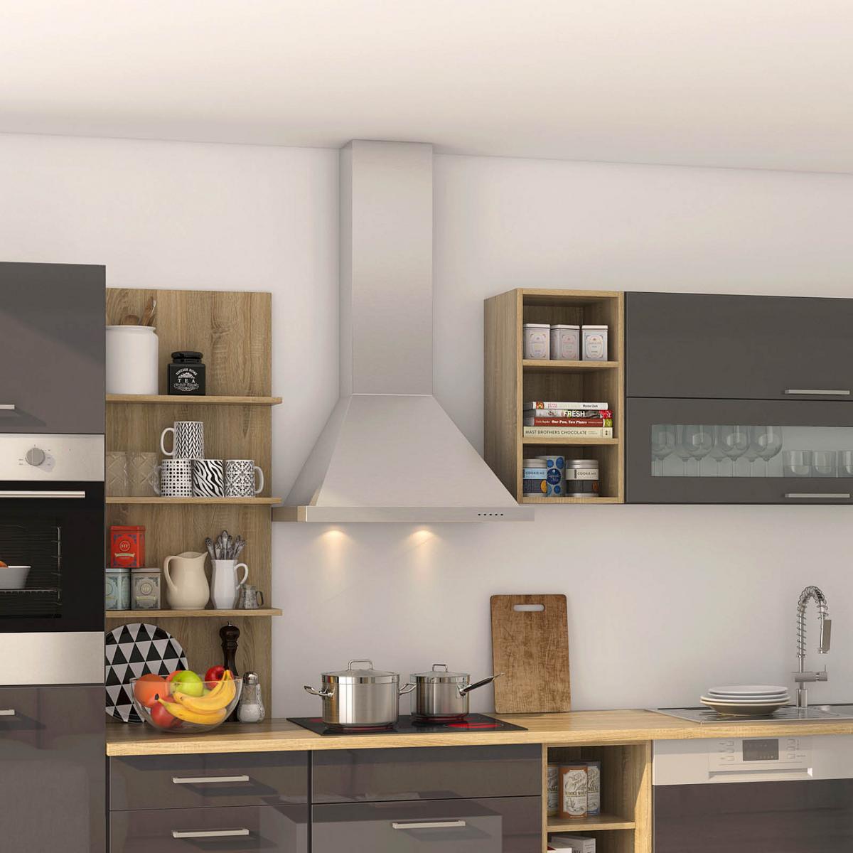 Küchenzeile Mailand mit Geräten 310 cm Anthrazit Elegant - Eichefarben/Anthrazit, MODERN, Holzwerkstoff (310cm) - Held