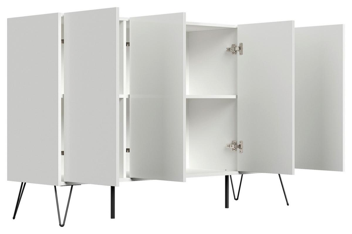 Sideboard Posseik Industrial Weiß B: 155 Cm - Weiß Hochglanz/Schwarz, Design, Holzwerkstoff (155/93,6/42cm) - P & B