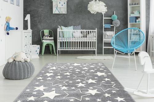 Kinderteppich Sterne Silberfarben Tamworth 80x150cm - Silberfarben, Trend, Kunststoff (80/150cm) - Kayoom