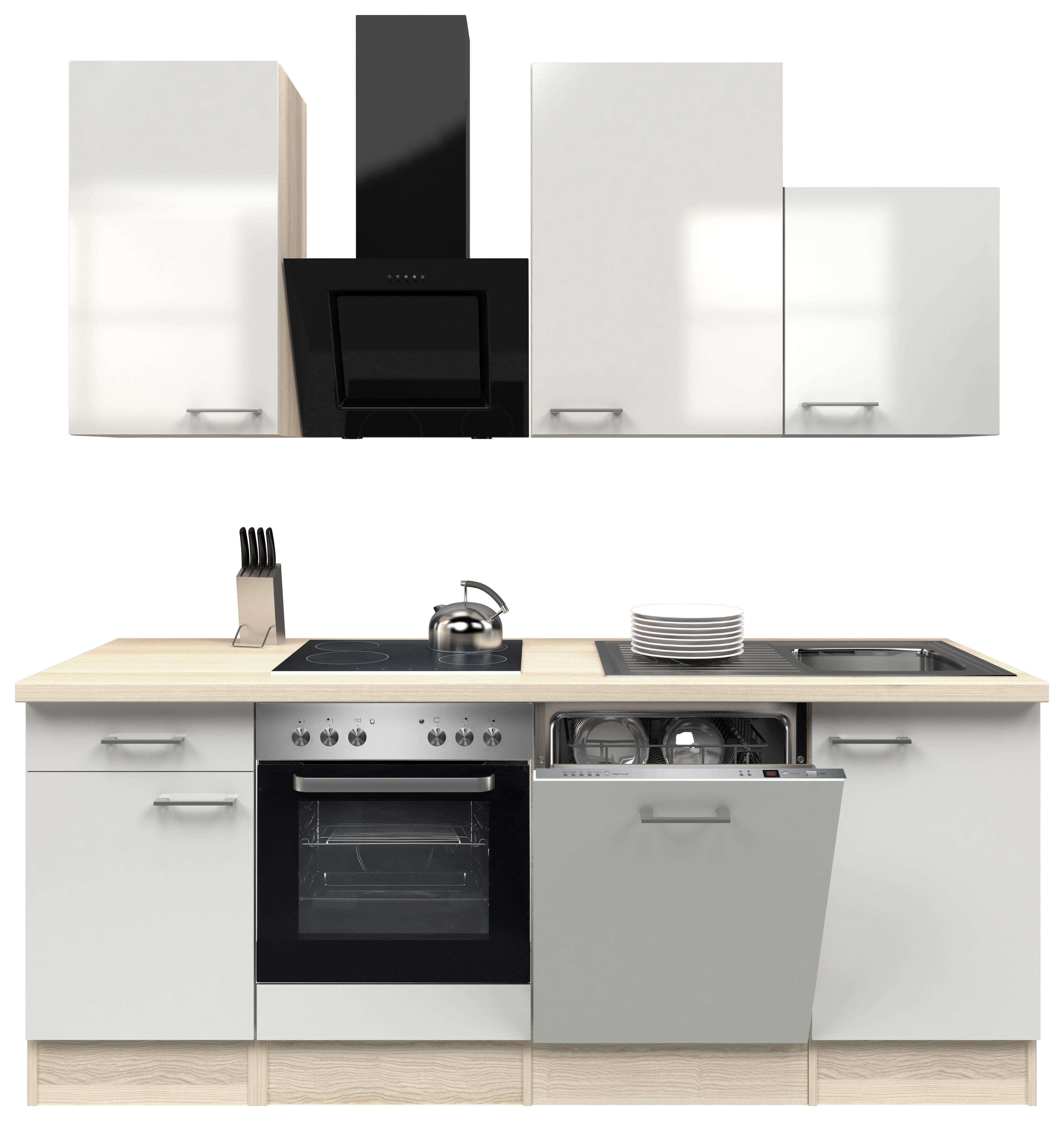 Küchenzeile Abaco mit Geräten 220 cm Perlmutt/Akazie Modern - Edelstahlfarben/Perlmutt, MODERN, Holzwerkstoff (220cm) - MID.YOU