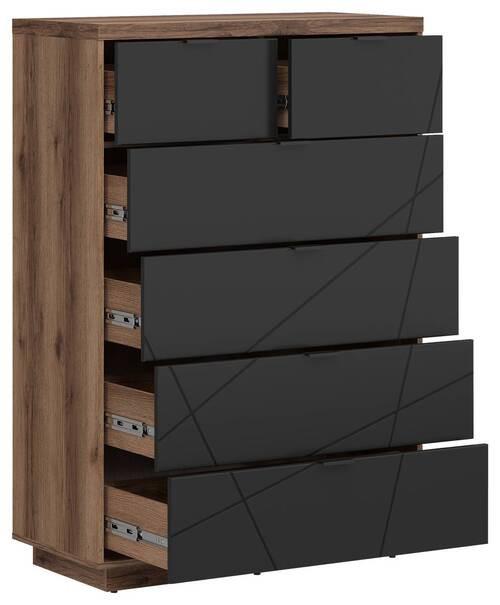 Kommode 90 cm Forn Chest Of Drawers, Eiche Dekor - Eichefarben/Schwarz, Design, Holzwerkstoff (90/130,5/42,5cm)