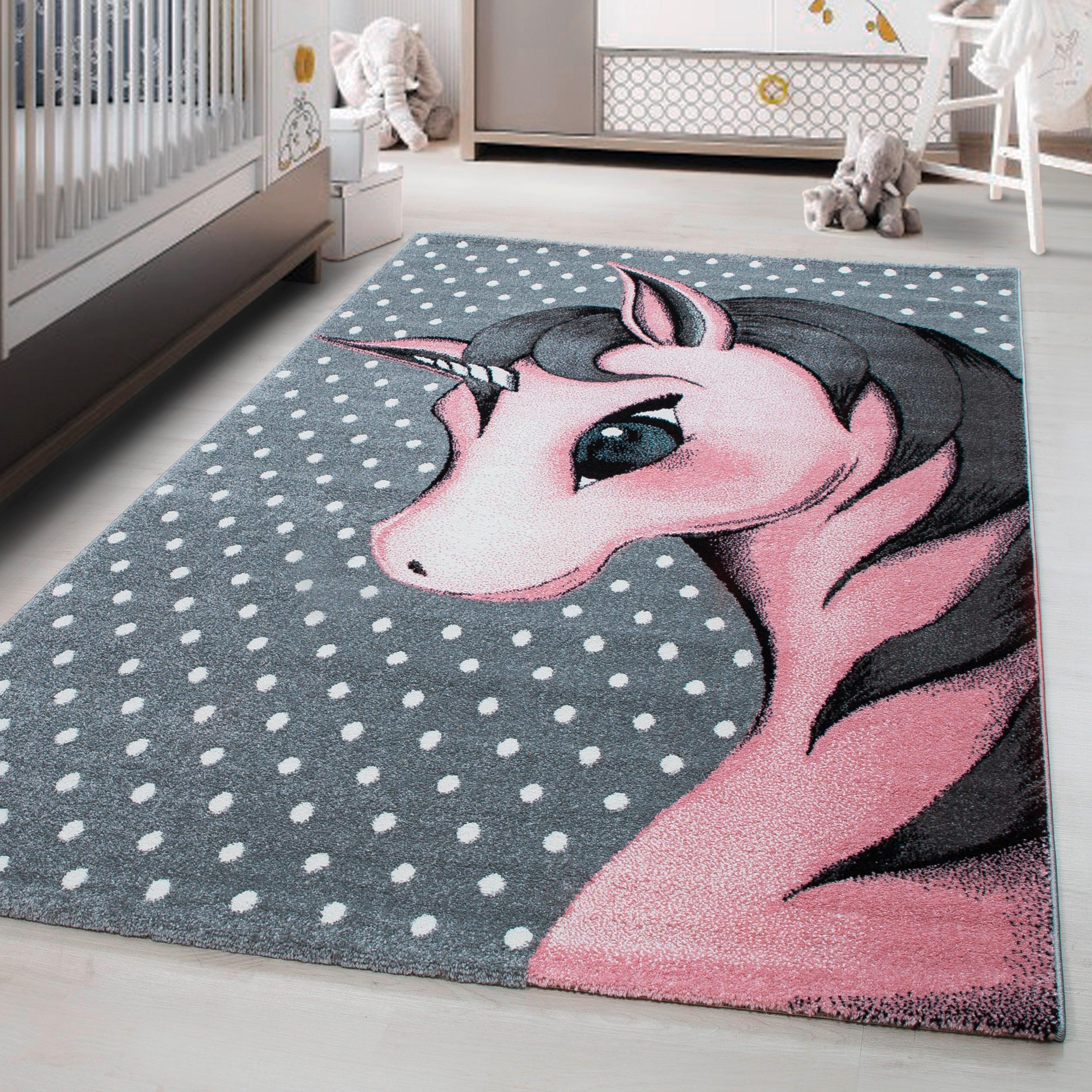 Kinderteppich Einhorn Grau/Weiß/Pink Kids 80x150 cm - Pink/Weiß, Trend, Textil (80/150cm)