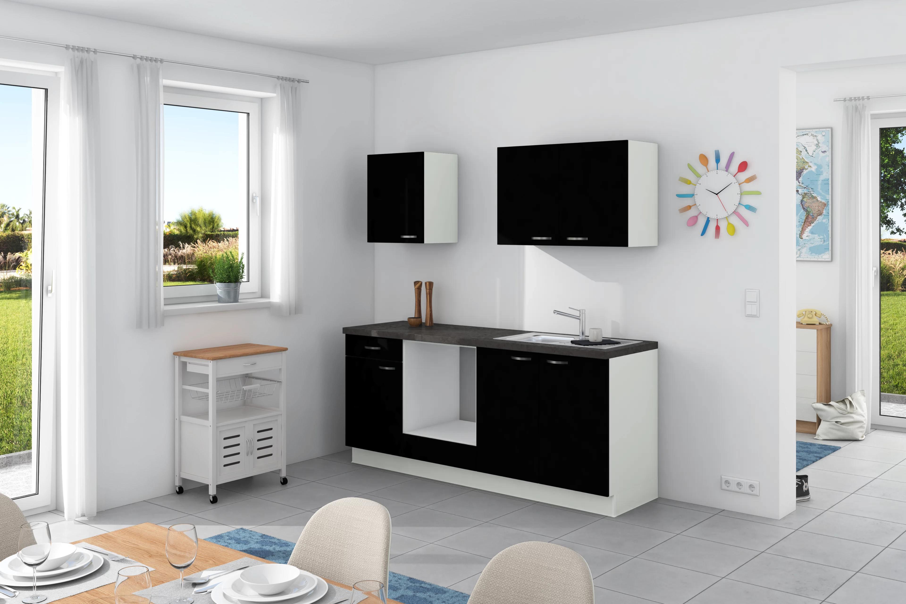 Küchenzeile Clean ohne Geräte ohne Geräte B: 200 cm - Anthrazit/Schwarz, Design, Holzwerkstoff (200cm) - Express