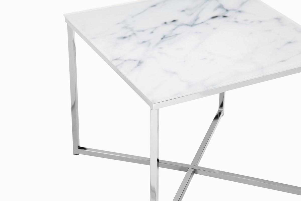 Couchtisch Weiß/Chromfarben B: 50 cm - Chromfarben/Weiß, Design, Glas/Metall (50/50/42cm) - Livetastic