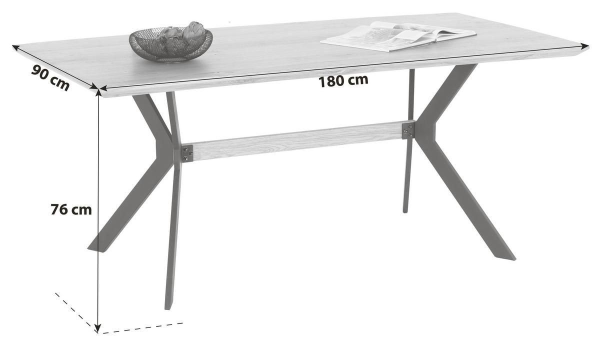 Esstisch Rupert 180x90 cm Eiche Furniert - Eichefarben/Schwarz, MODERN, Holzwerkstoff/Metall (180/76/90cm)
