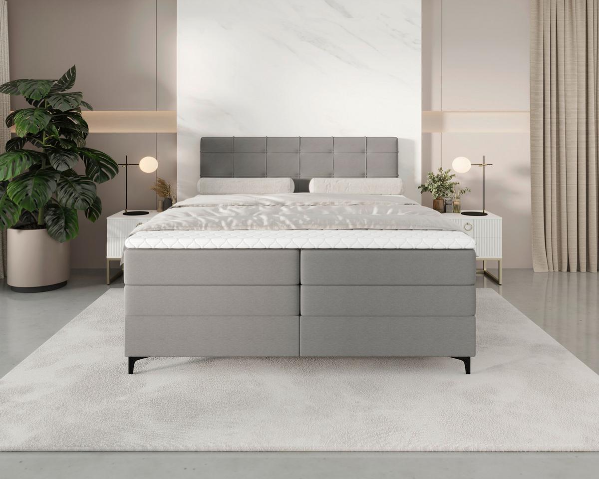 Boxspringbett Mitto mit Topper 180x200 cm - Hellgrau/Schwarz, KONVENTIONELL, Textil/Metall (180/200cm)