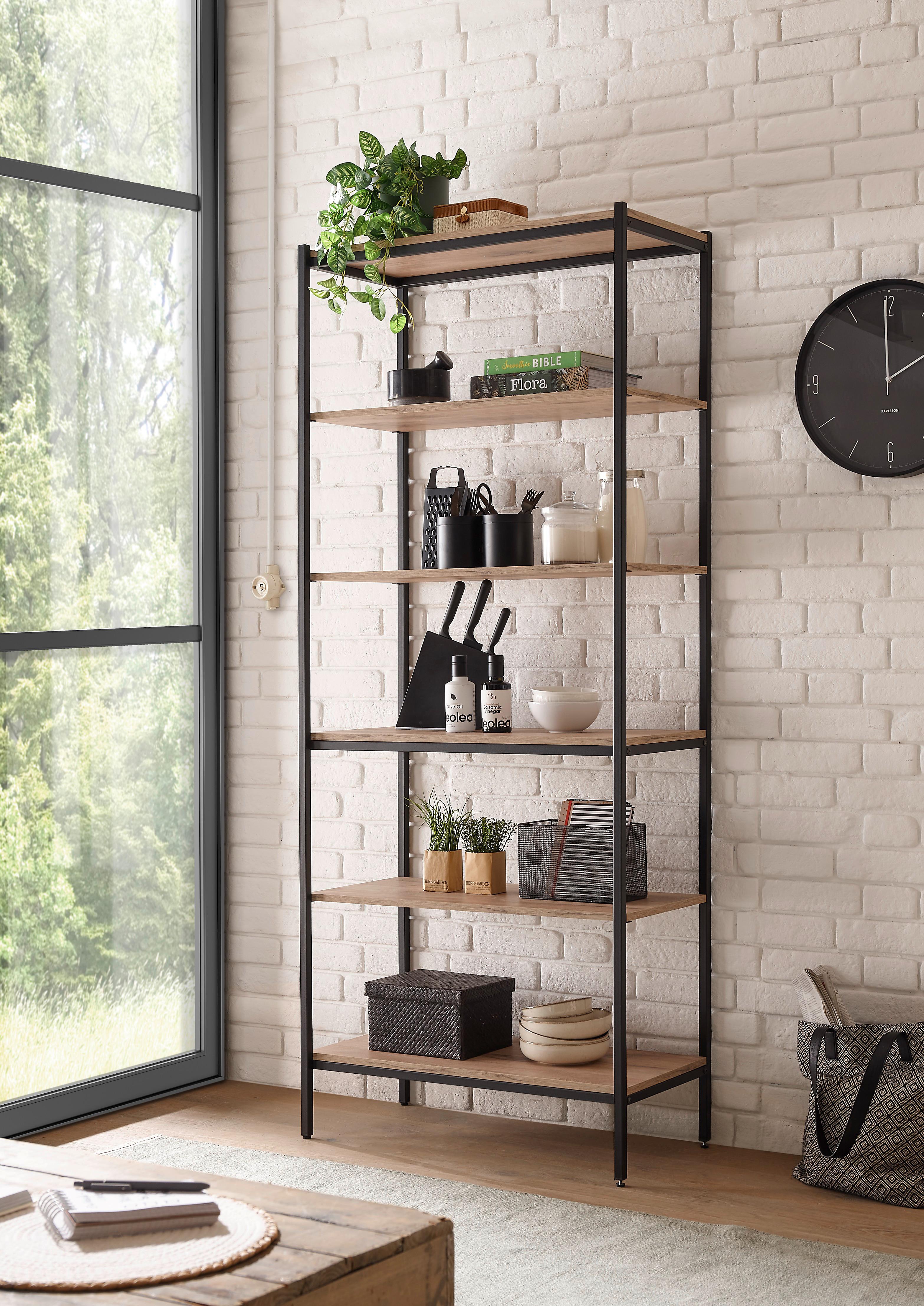 REGÁL RACK - čierna/farba duba, Basics, kov/kompozitné drevo (80/195/40cm) - P & B