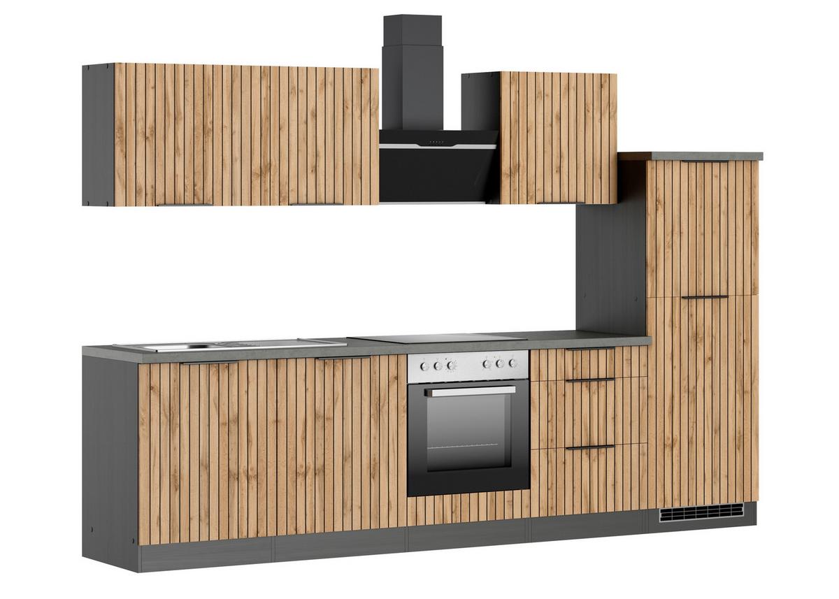 Küchenblock Liverpool Graphit/Eiche Dekor B: 300 cm - Schieferfarben/Eiche Wotan, Basics, Holzwerkstoff (300cm) - Held