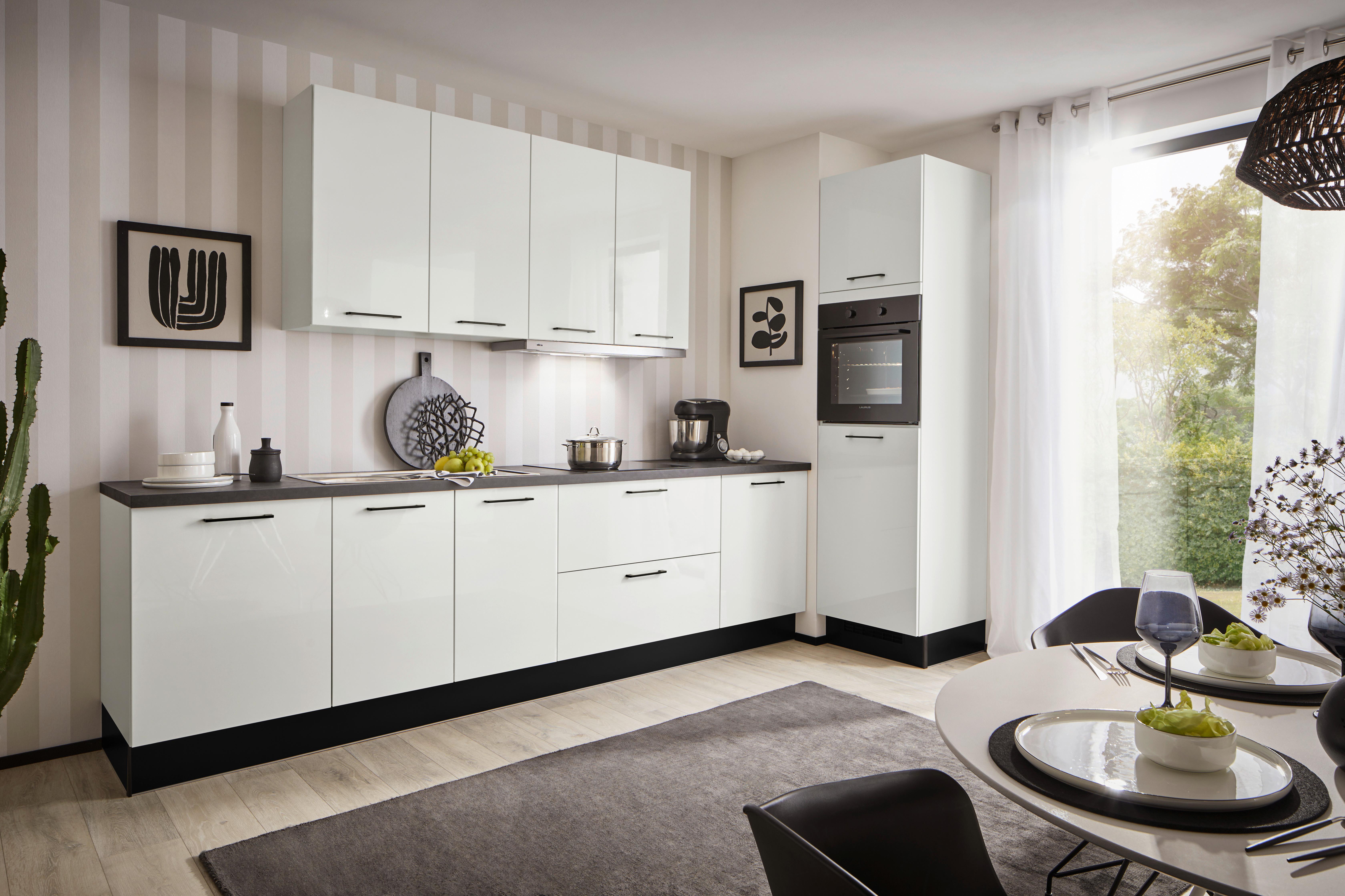 Eckküche Pn 215 - Weiß Hochglanz/Dunkelgrau, MODERN, Holzwerkstoff (300/60cm) - Pino