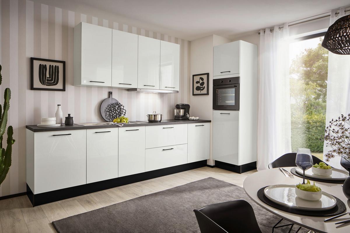 Eckküche Pn 215 - Weiß Hochglanz/Dunkelgrau, MODERN, Holzwerkstoff (300/60cm) - Pino