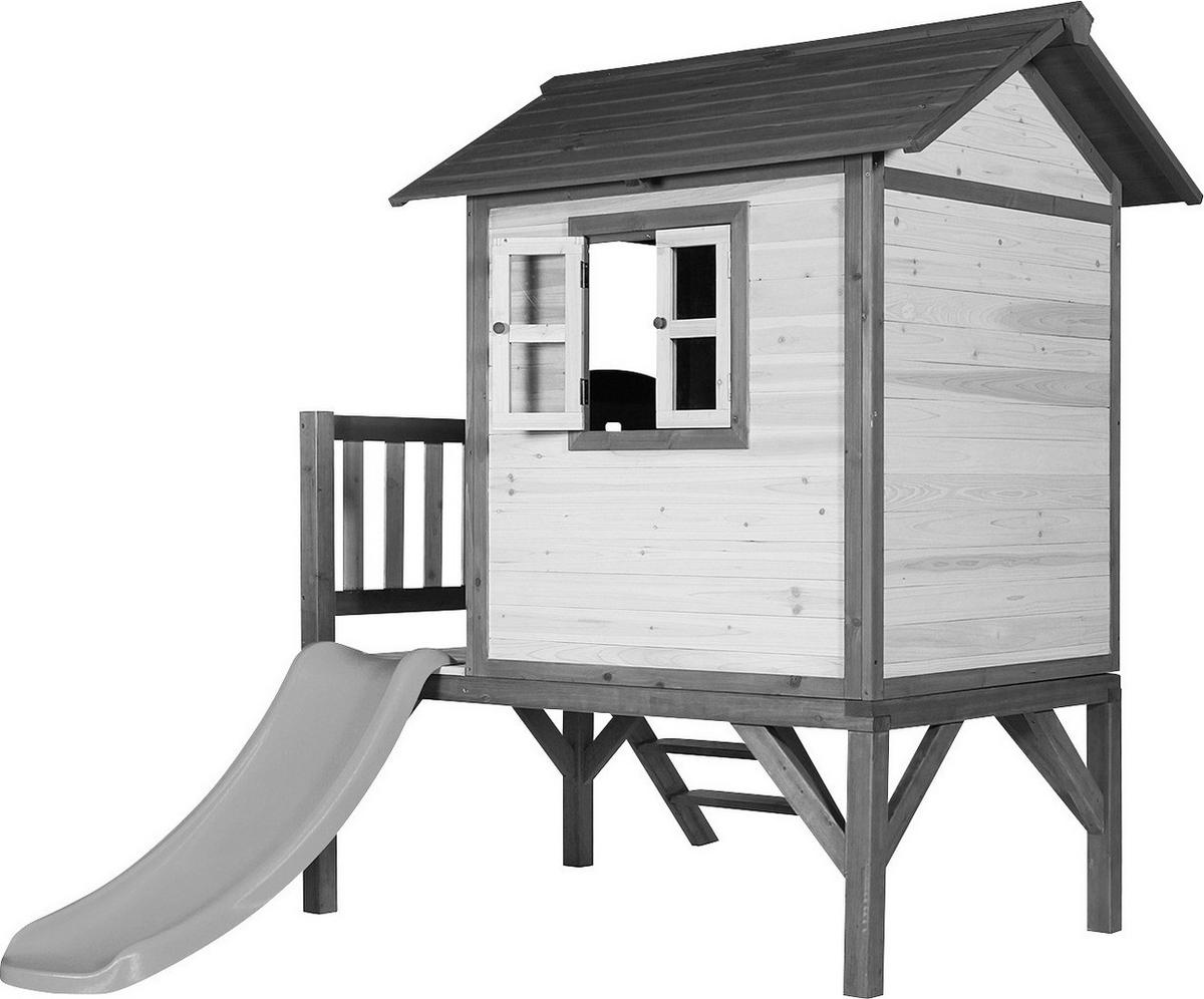 Stelzenspielhaus Holz mit Rutsche weiß/ grau Sunny Lodge - Schwarz/Weiß, Holz (260/190/167cm)