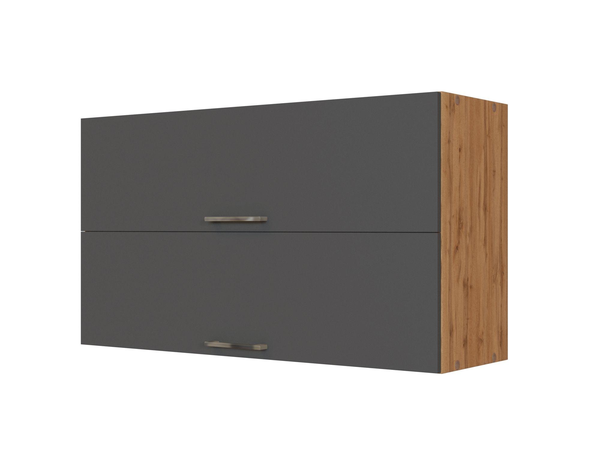 Küchenoberschrank B: 100 cm Eiche Dekor/Anthraz. 2 Klappen