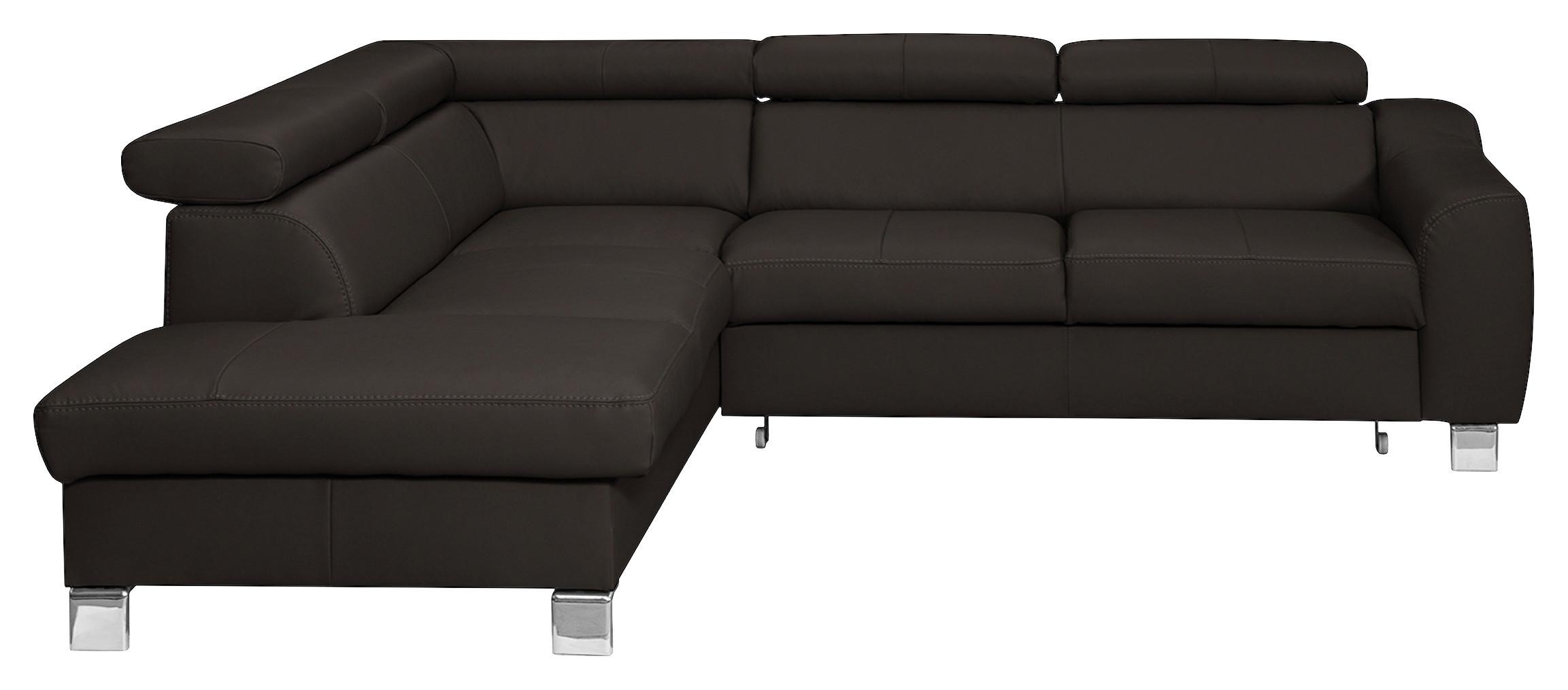 Ecksofa Aspen Dunkelbraun S: 208 Cm - Chromfarben/Dunkelbraun, Design, Leder/Textil (208/245cm) - Livetastic