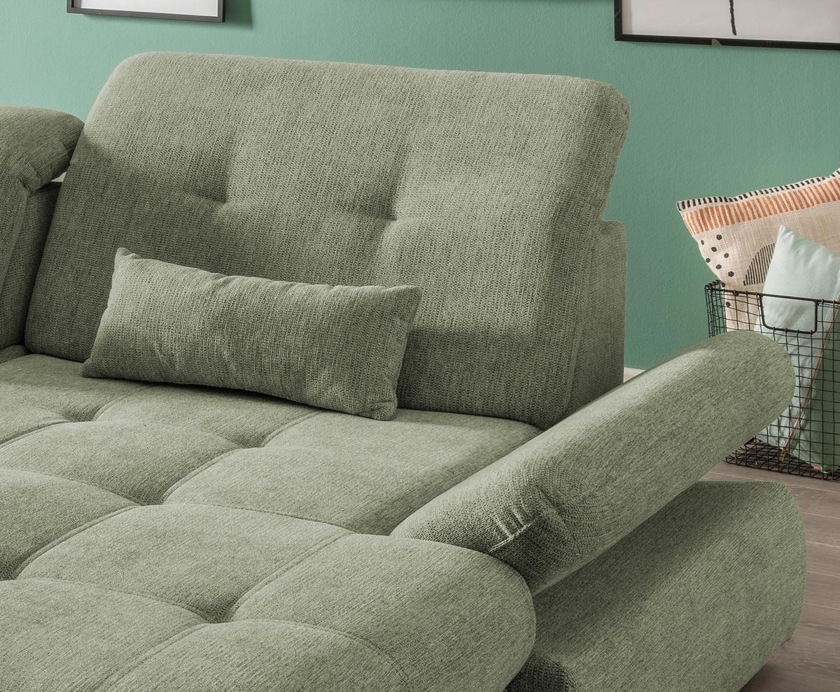 Ecksofa Mit Schlaffunktion Dalida Grün Chenille - Chromfarben/Grün, Design, Textil (300/196cm) - Livetastic
