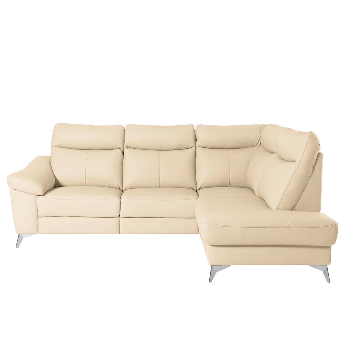 Ecksofa Luna Teilleder Beige 242x194 - Chromfarben/Beige, Design, Leder/Textil (242/194cm) - Livetastic