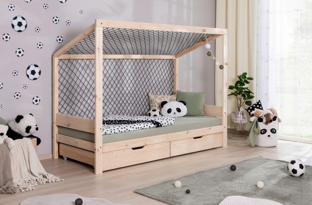 Bodenbett mit Bettkasten 90x200 cm Naturfarben - Naturfarben, MODERN, Holz (90/200cm) - MID.YOU