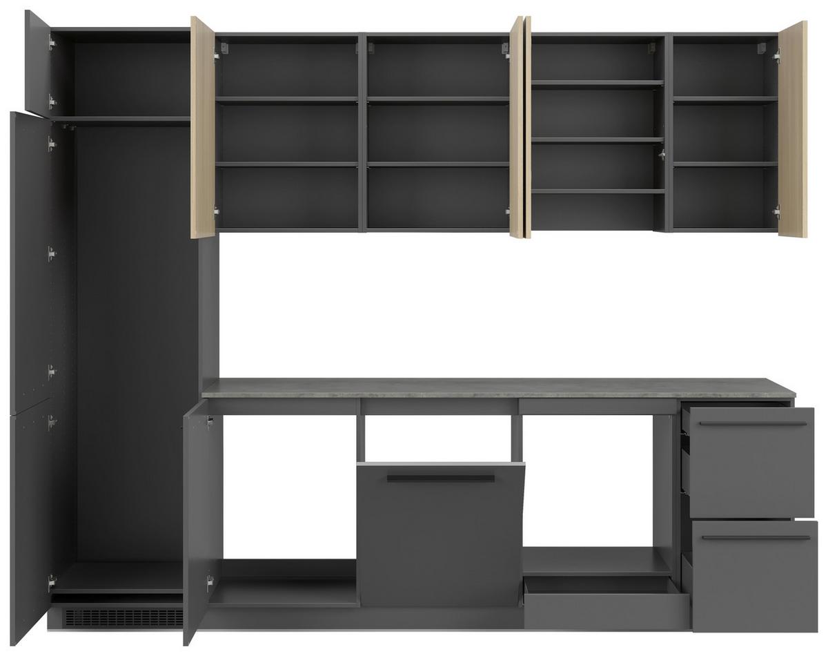 Kuchynská linka MILINO MEDIUM vrát.obkladu a LED regálu - čierna/sivá, Basics, kompozitné drevo/plast (285cm) - Visiona