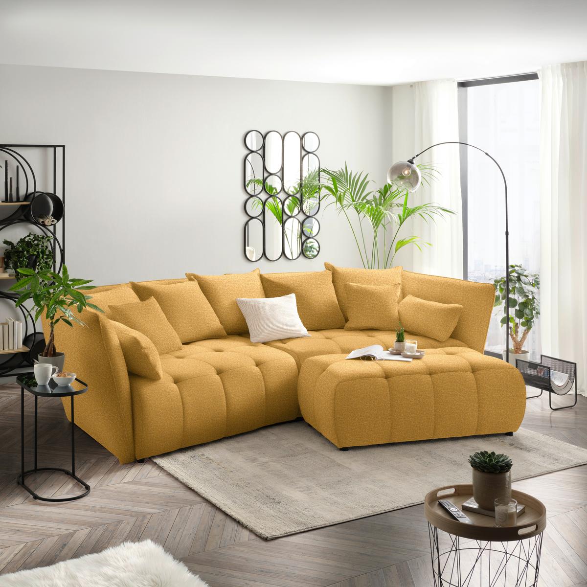 Boxspringová pohovka SOFI, horčicovožltá - horčicovožltá/čierna, Modern, textil (294/93/152cm) - Premium Living