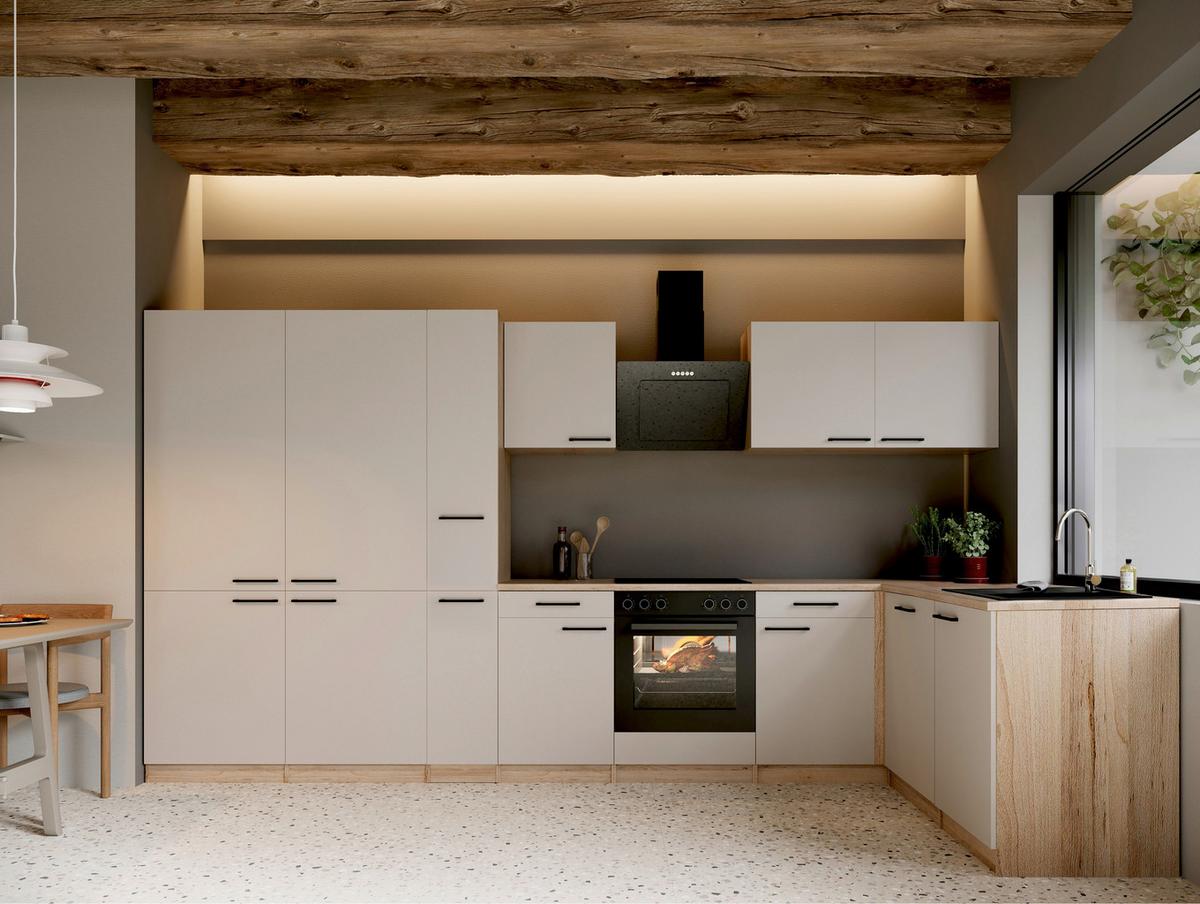 ECKKÜCHE Merle, Kaschmir S: 370x172cm - Kaschmir/Eichefarben, Trend, Holzwerkstoff (370/172cm) - Respekta