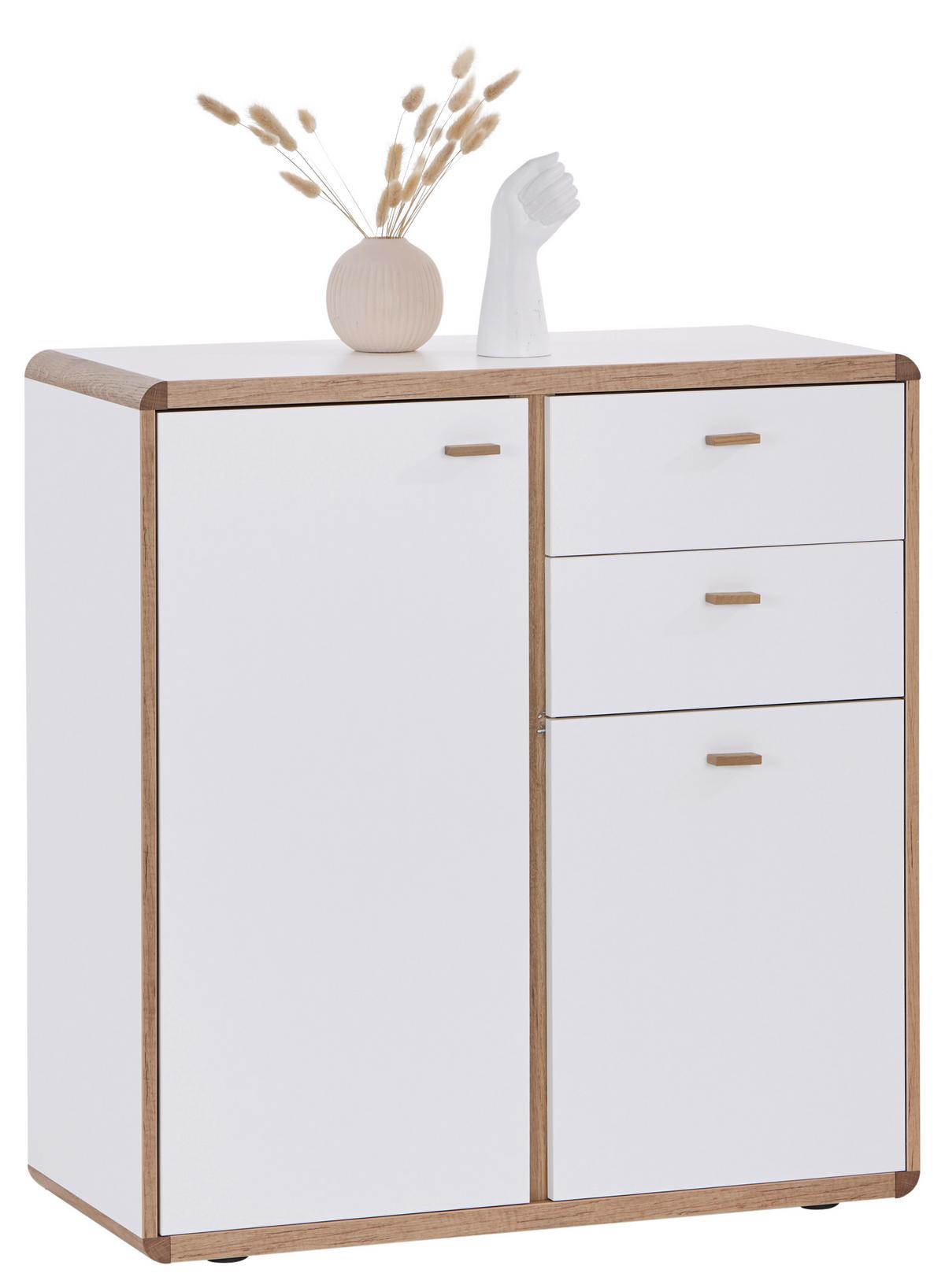 Kommode B: 86 cm Ronda Weiß/Eiche Dekor - Eichefarben/Weiß, MODERN, Holzwerkstoff (86/91/39cm)