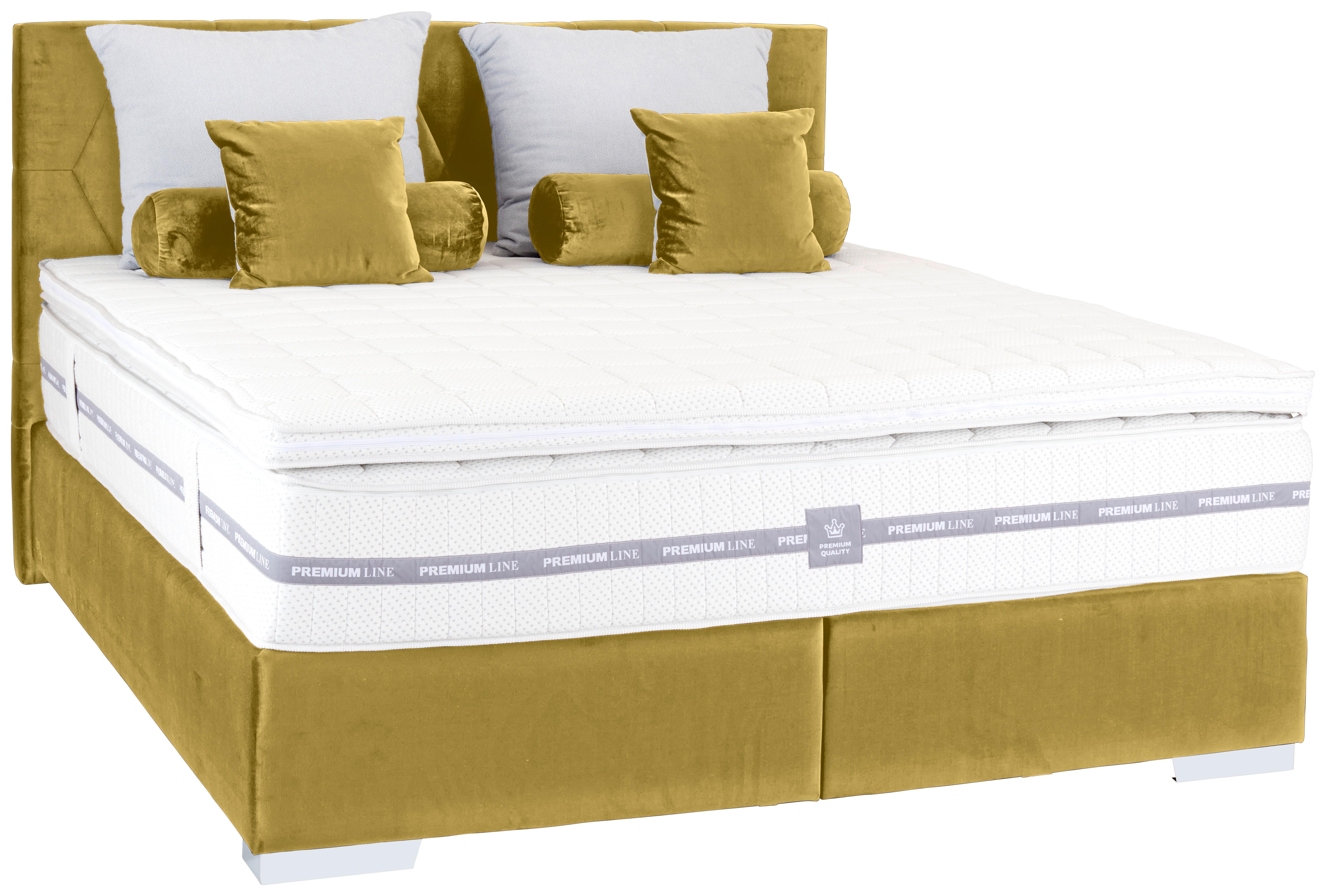 Boxspringbett mit Gepolstertem Kopfteil 160x200 cm Paula - Chromfarben/Bernsteinfarben, MODERN, Textil (160/200cm)