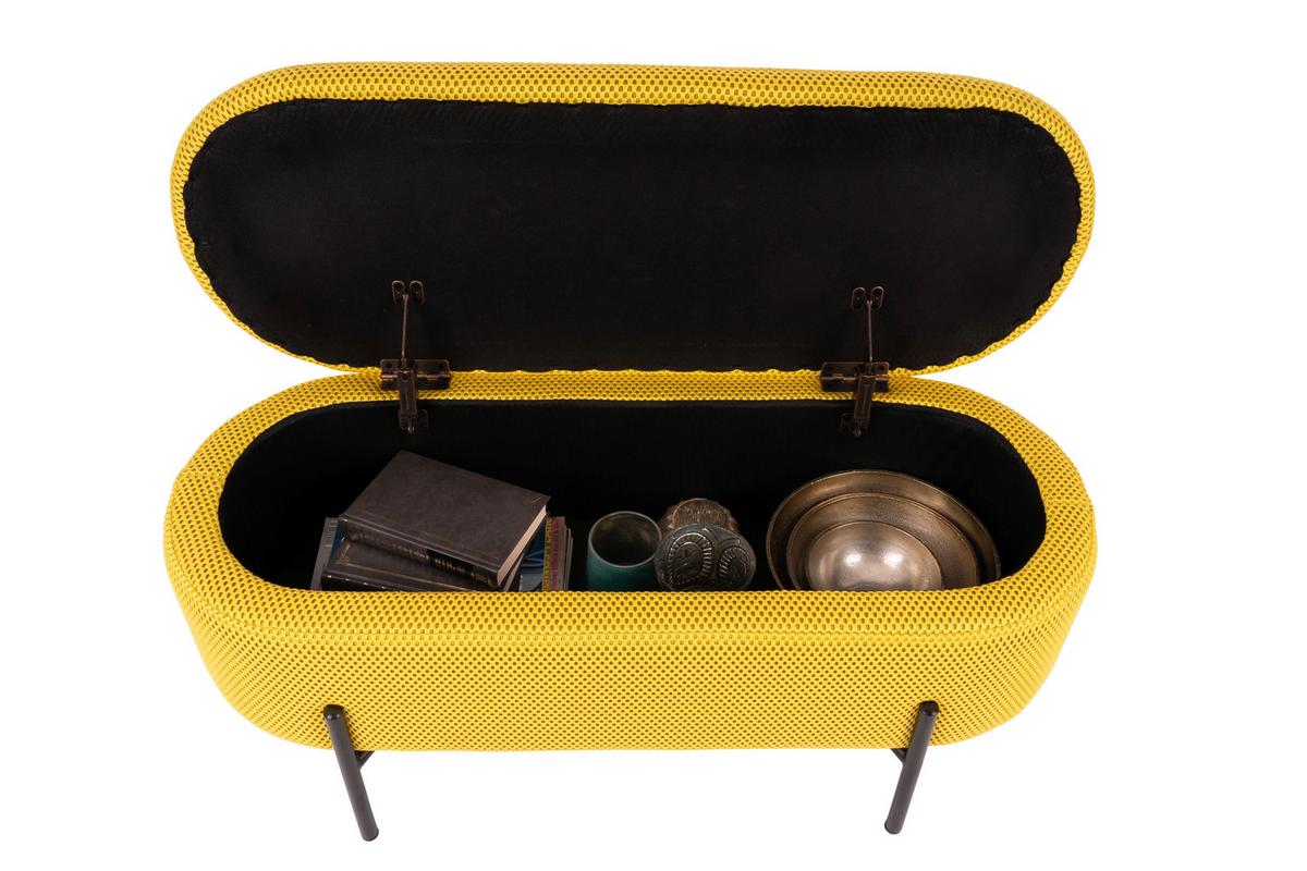 Sitzbank Carla Gelb, mit Stauraum, L: 95 cm - Gelb/Schwarz, Design, Textil/Metall (95/36/43cm)