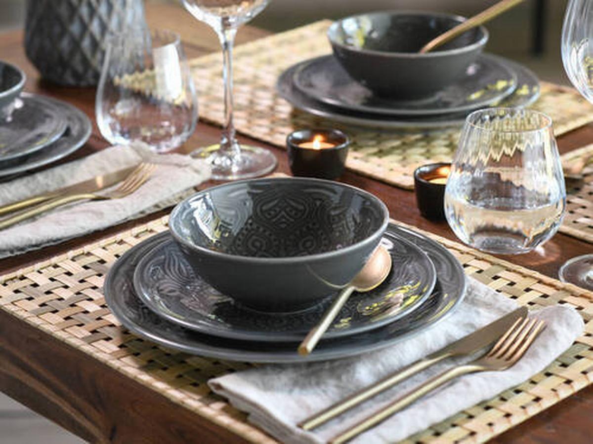 Jídlení souprava ORIENT MANDALA, 12-dílná - tmavě šedá, Trend, keramika - Creatable