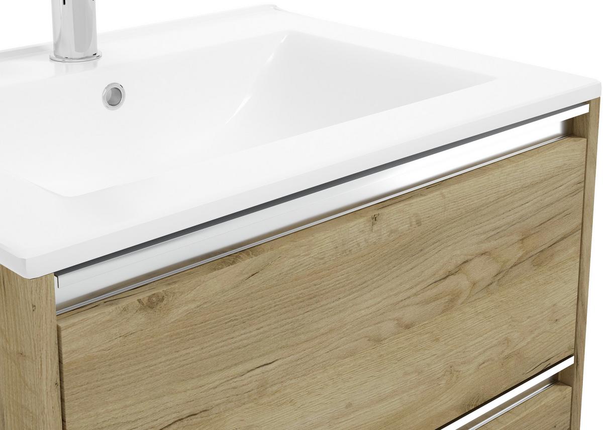 Waschbecken mit Unterschrank Nena B: 80 cm Eiche Dekor - Eichefarben/Weiß, MODERN, Keramik/Holzwerkstoff (80cm) - MID.YOU