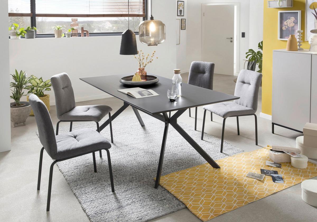Stuhl-Set dunkelgrau, B: 44,5cm - Dunkelgrau/Schwarz, Design, Textil/Metall (44,5/87/55,5cm) - Livetastic