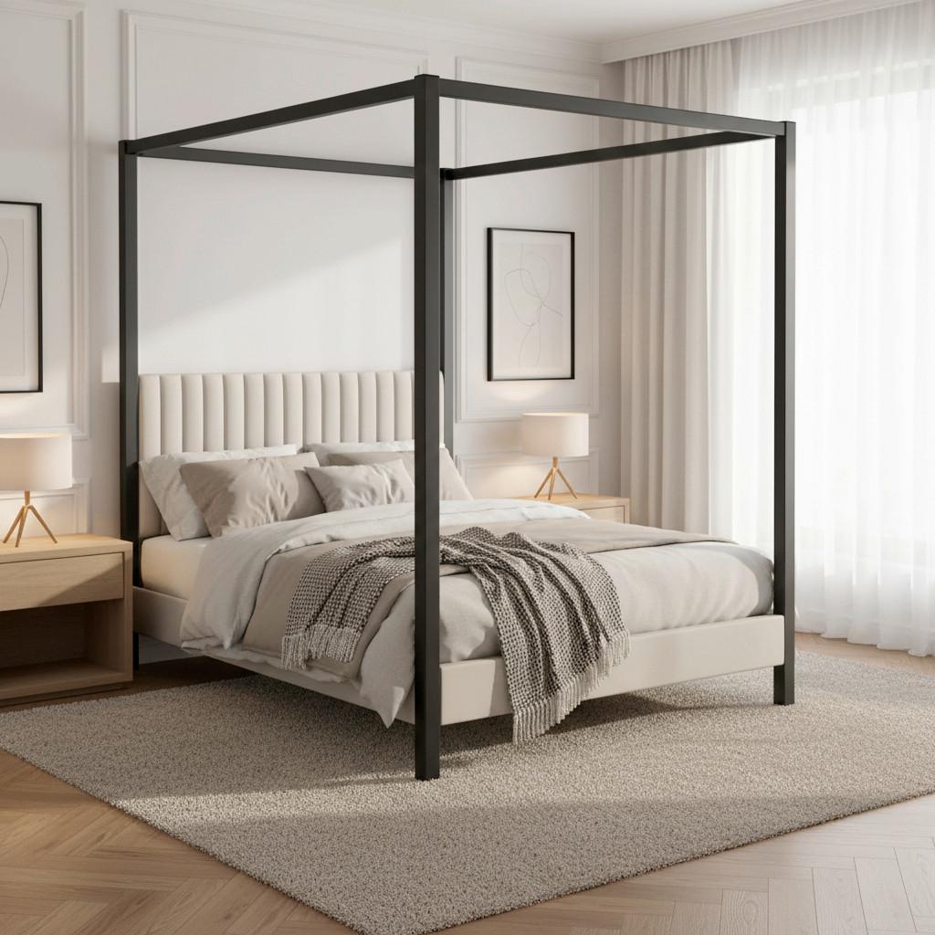 Čalouněná postel MONA 180x200, béžová - černá/světle šedá, Moderní, kov/dřevo (180/200cm) - Bessagi Home