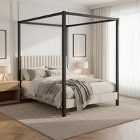 Čalouněná postel MONA 180x200, béžová - černá/světle šedá, Moderní, kov/dřevo (180/200cm) - Bessagi Home