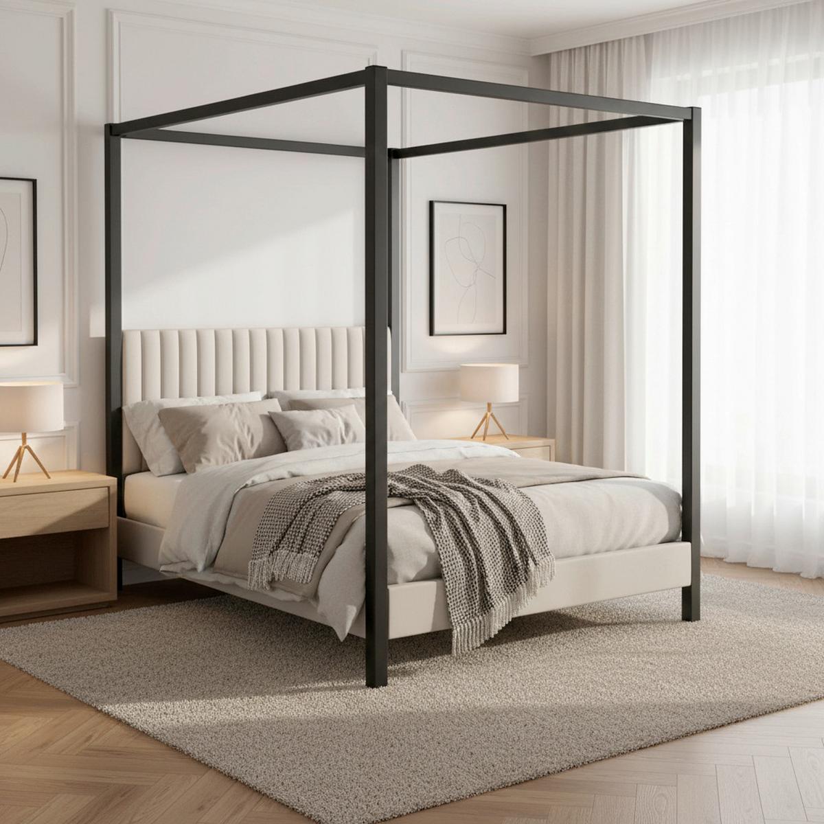 Čalouněná postel MONA 180x200, béžová - černá/světle šedá, Moderní, kov/dřevo (180/200cm) - Bessagi Home