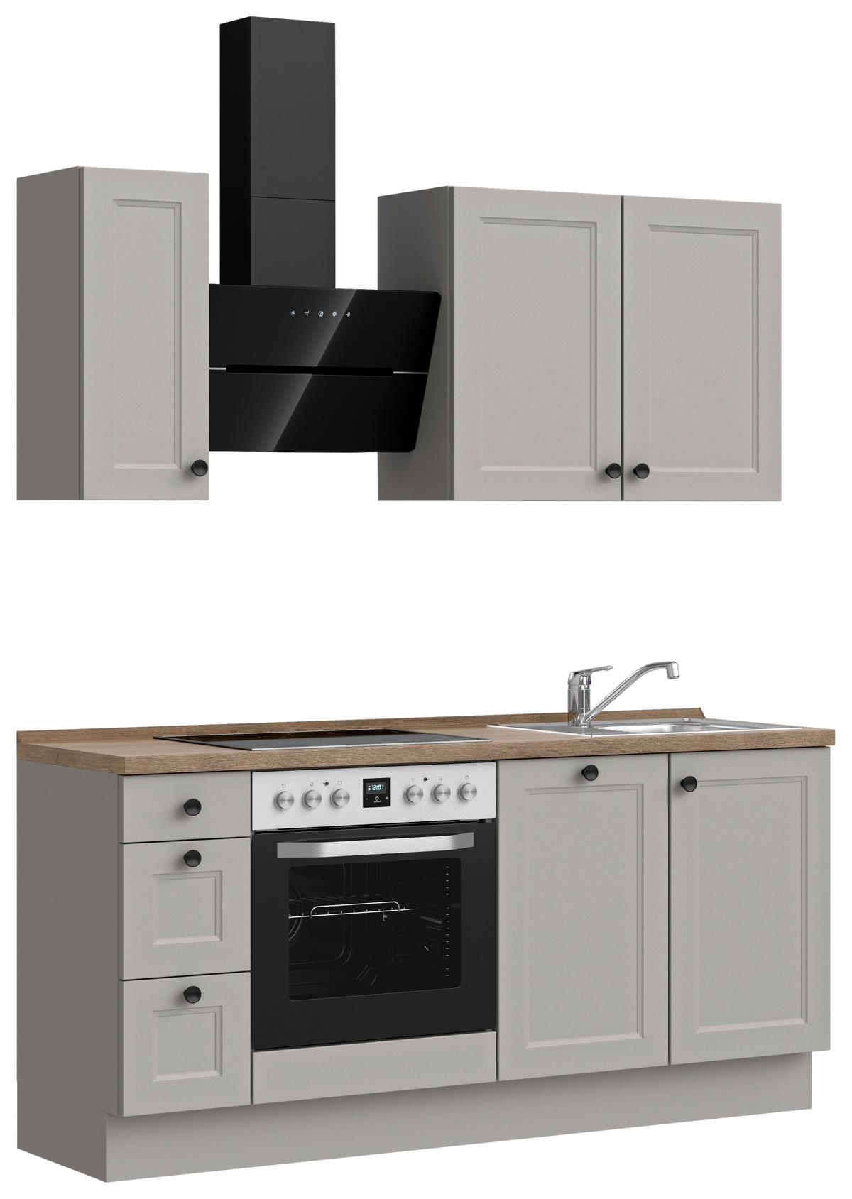 Kuchynská linka 180 cm, kamenná sivá supermatná - čierna/sivá, Romantik / Landhaus, kov/kompozitné drevo (180cm) - Nobilia