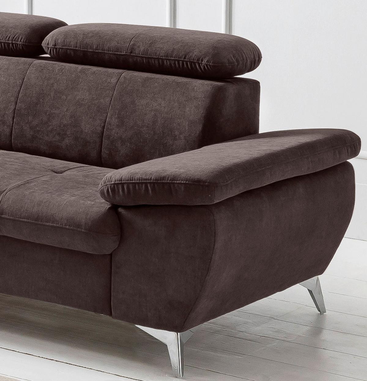 Ecksofa Mit Schlaffunktion Und Bettkasten Gisele Braun - Chromfarben/Dunkelbraun, KONVENTIONELL, Textil (209/256cm) - Livetastic
