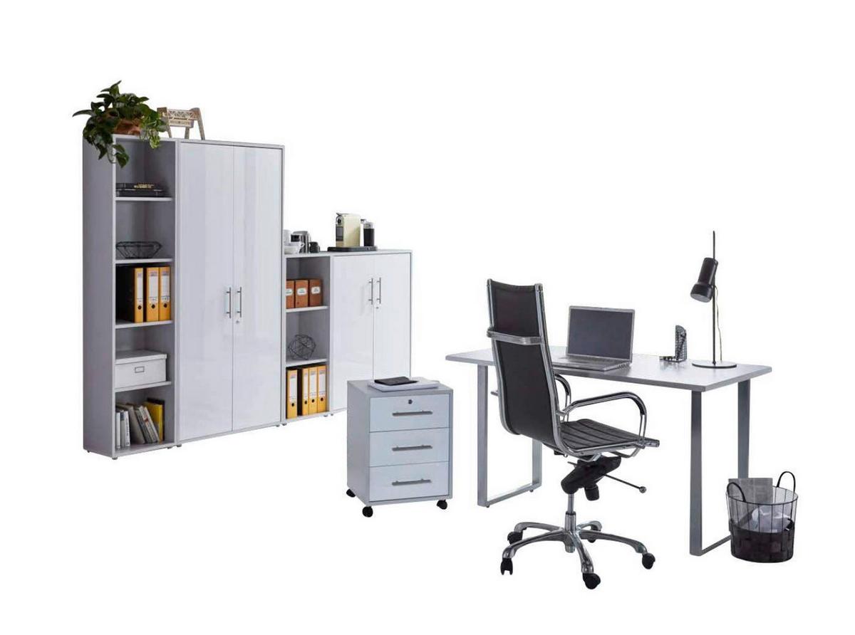 Büro Office Edition Grau/weiß Hochglanz - Weiß Hochglanz/Grau, MODERN, Holzwerkstoff/Metall - MID.YOU