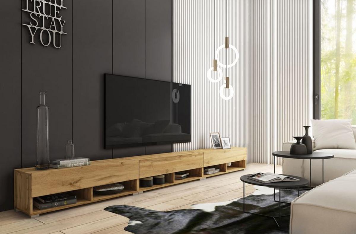 Nízka komoda s LED osvetlením - sivá/biela s vysokým leskom, Lifestyle, kompozitné drevo/plast (300/30/31cm) - P & B