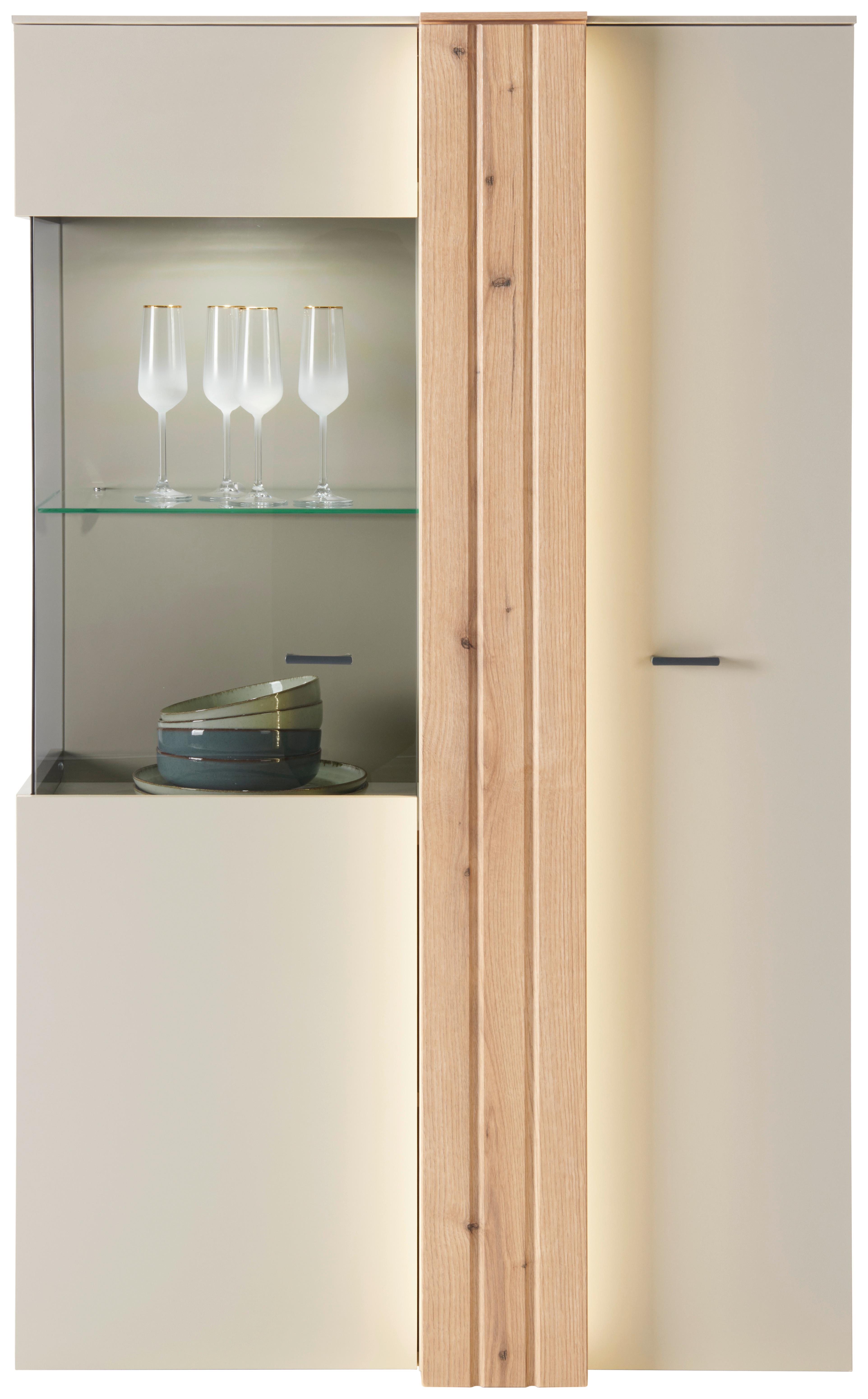 Vitrine Santana inkl. LED Kieselgrau/Eiche Dekor - MODERN, Glas/Holzwerkstoff (93,6/152/44,8cm)