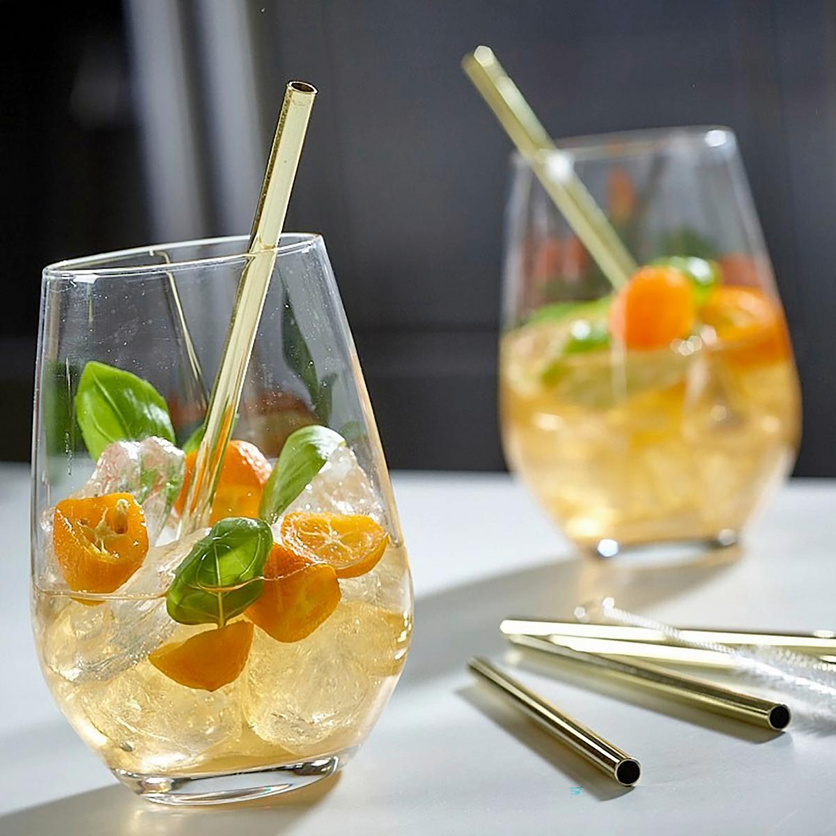 Trinkhalmset 6 Stück Inkl. Bürste, Metall, Gold - Goldfarben, Basics, Metall (12cm) - Echtwerk