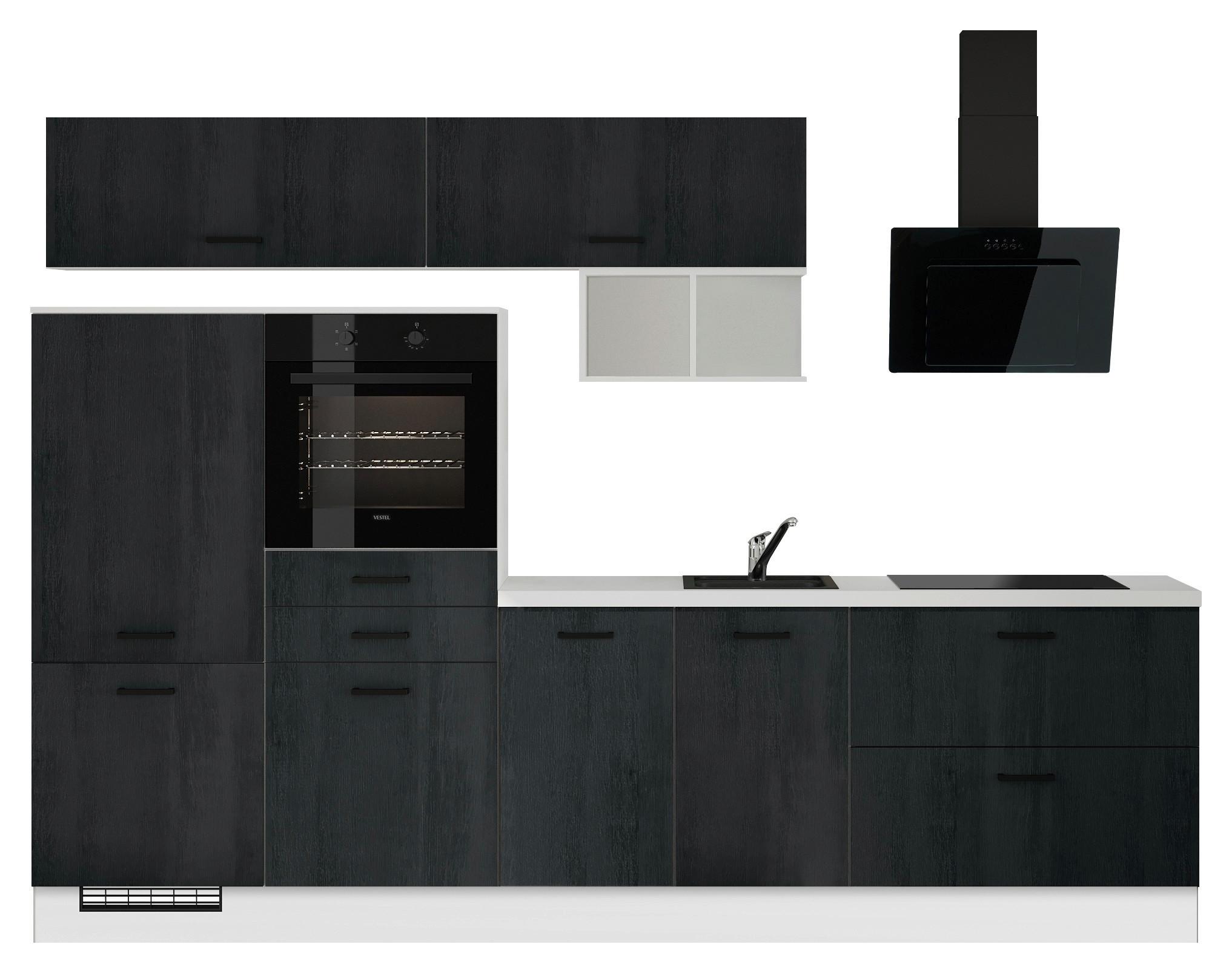 Küchenleerblock Ip2200 - Eiche dunkel/Schwarz, Design, Holzwerkstoff (300cm) - Impuls