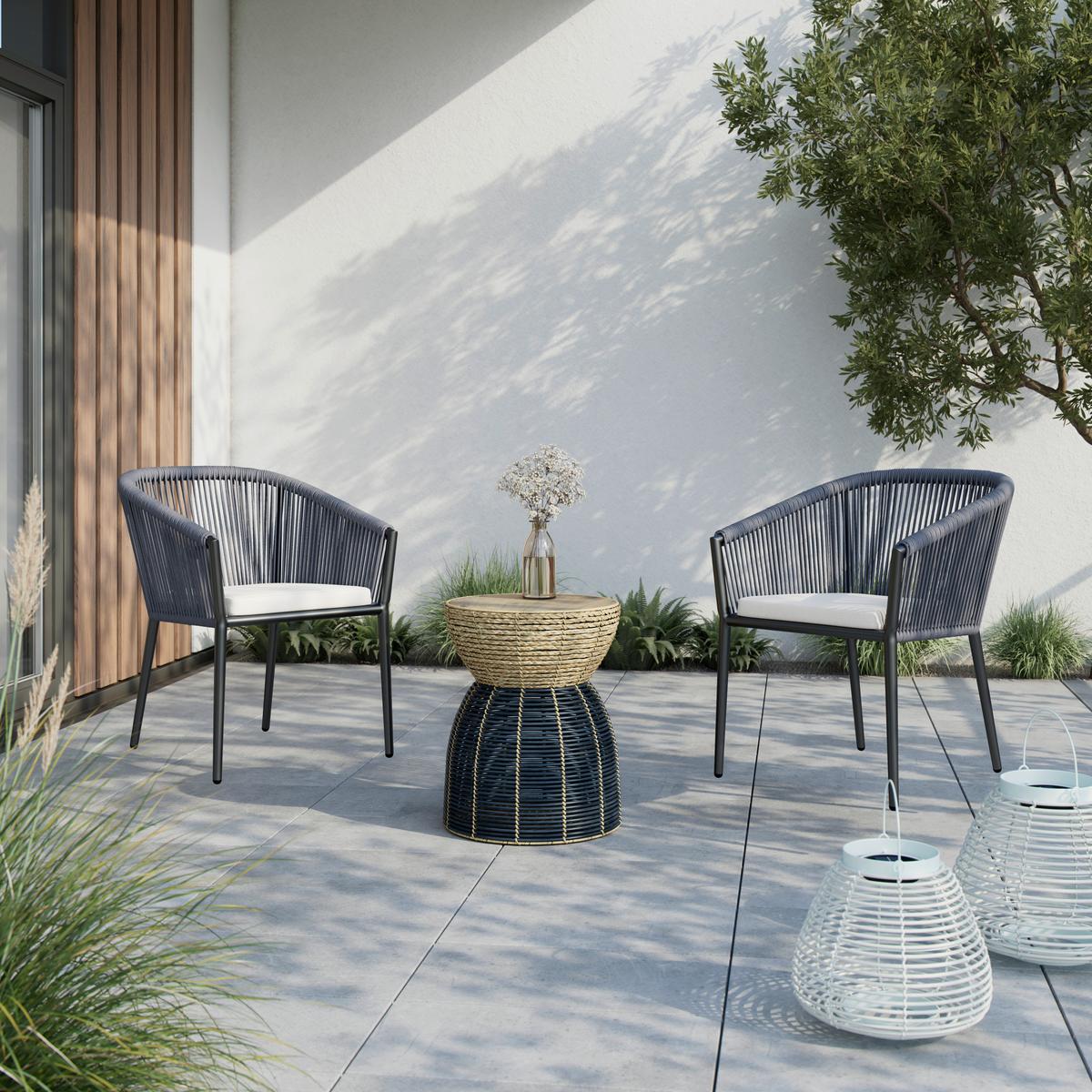 SADA ZAHRADNÍCH KŘESEL BENICIA - bílá/černá, Moderní, kov/textil (55/76/63cm) - Bessagi Garden