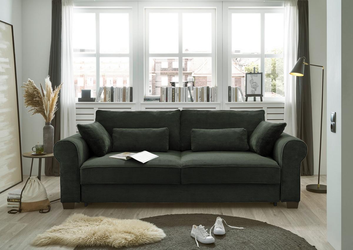 3-sitzer-sofa Mit Schlaf- Funktion Angelina Dunkelgrün - Dunkelgrün/Schwarz, Basics, Textil (250/95/125cm) - MID.YOU
