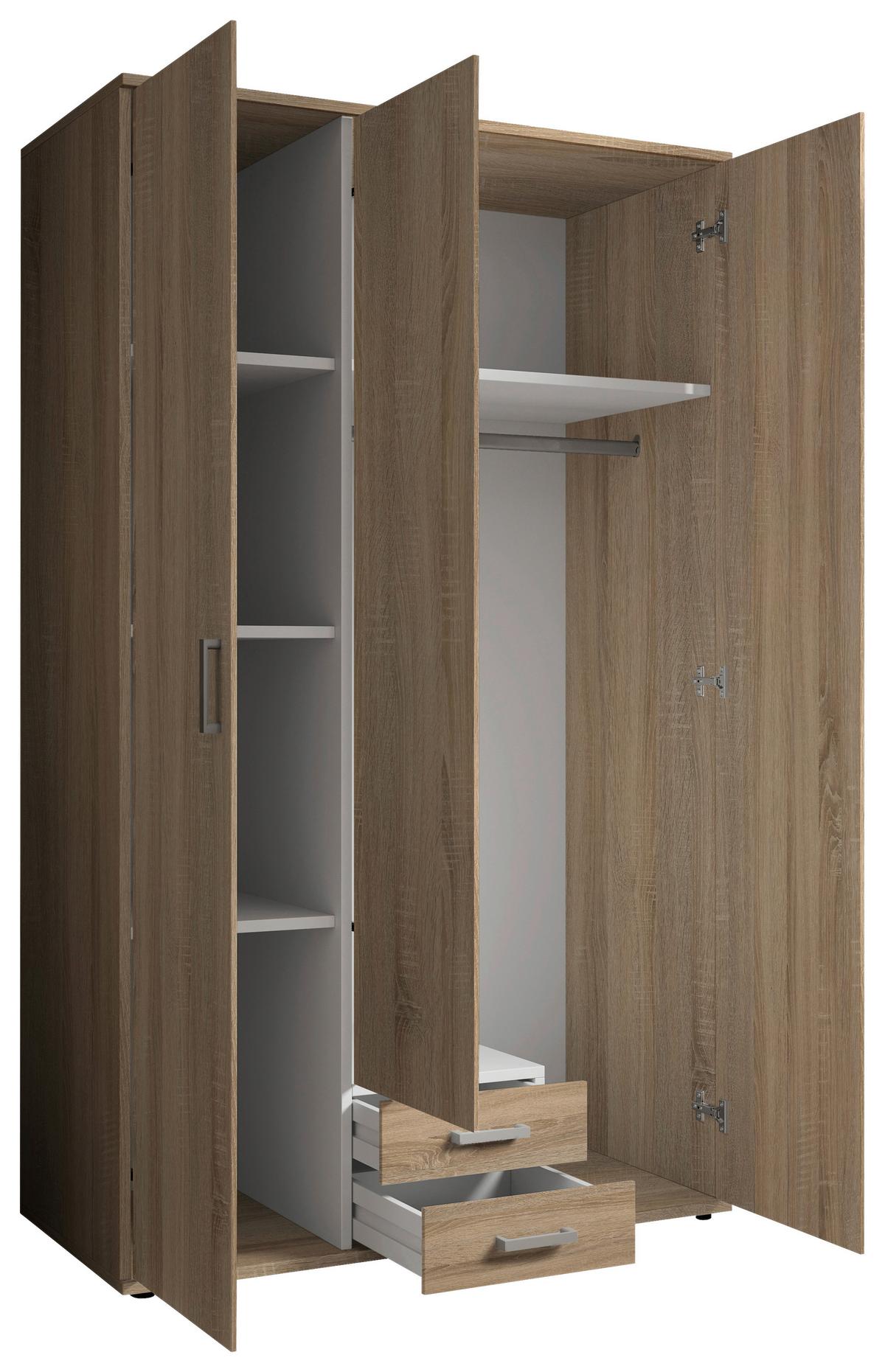 Drehtürenschrank Mit 2 Laden 120cm Paul,sonomaeiche 3-Türig - Sonoma Eiche, Basics, Glas/Holzwerkstoff (120/196/54cm)