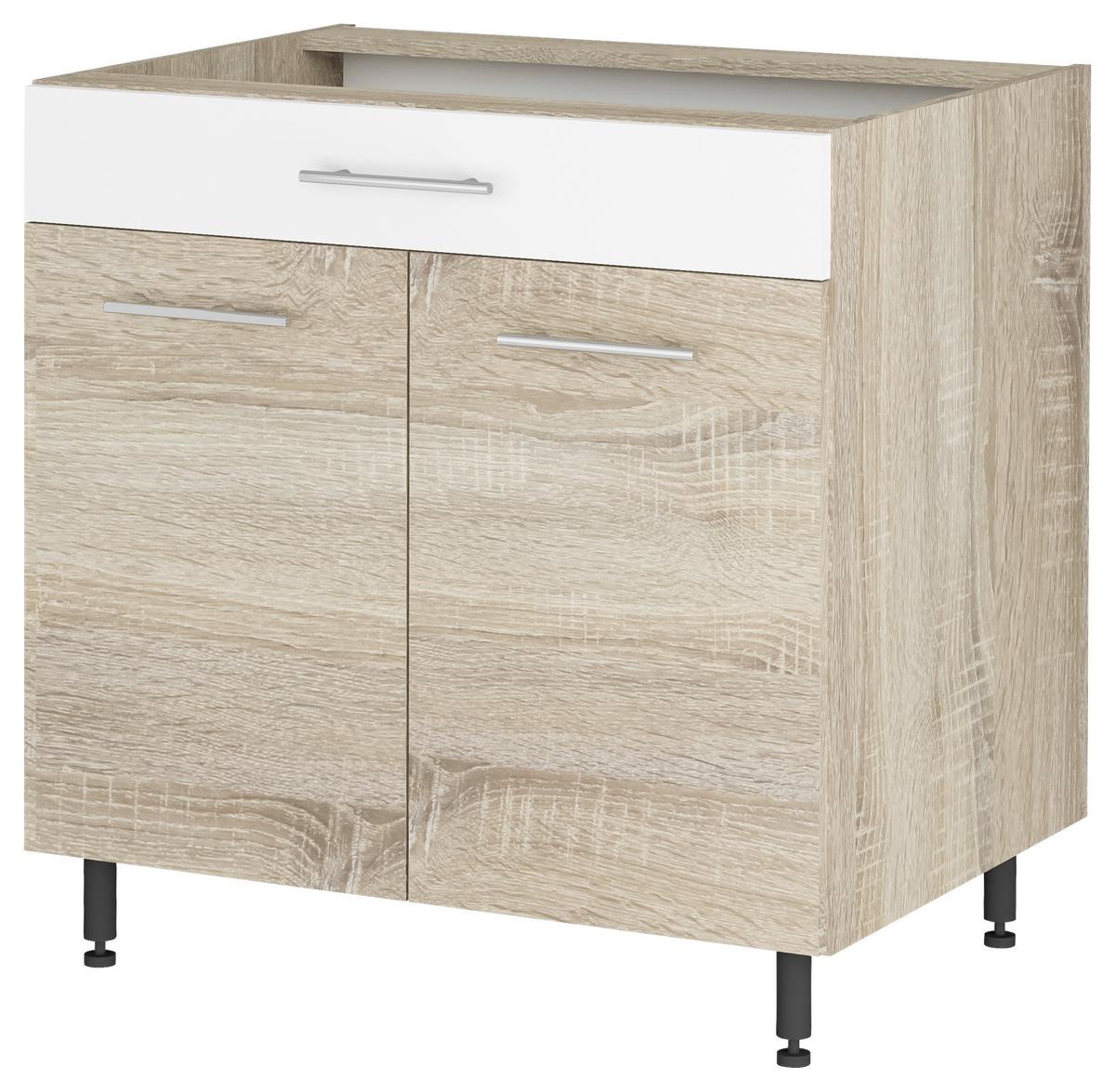 Alsószekrény Corina - Sonoma tölgy/fehér, Modern, fa/fém (80/82,4/58cm)