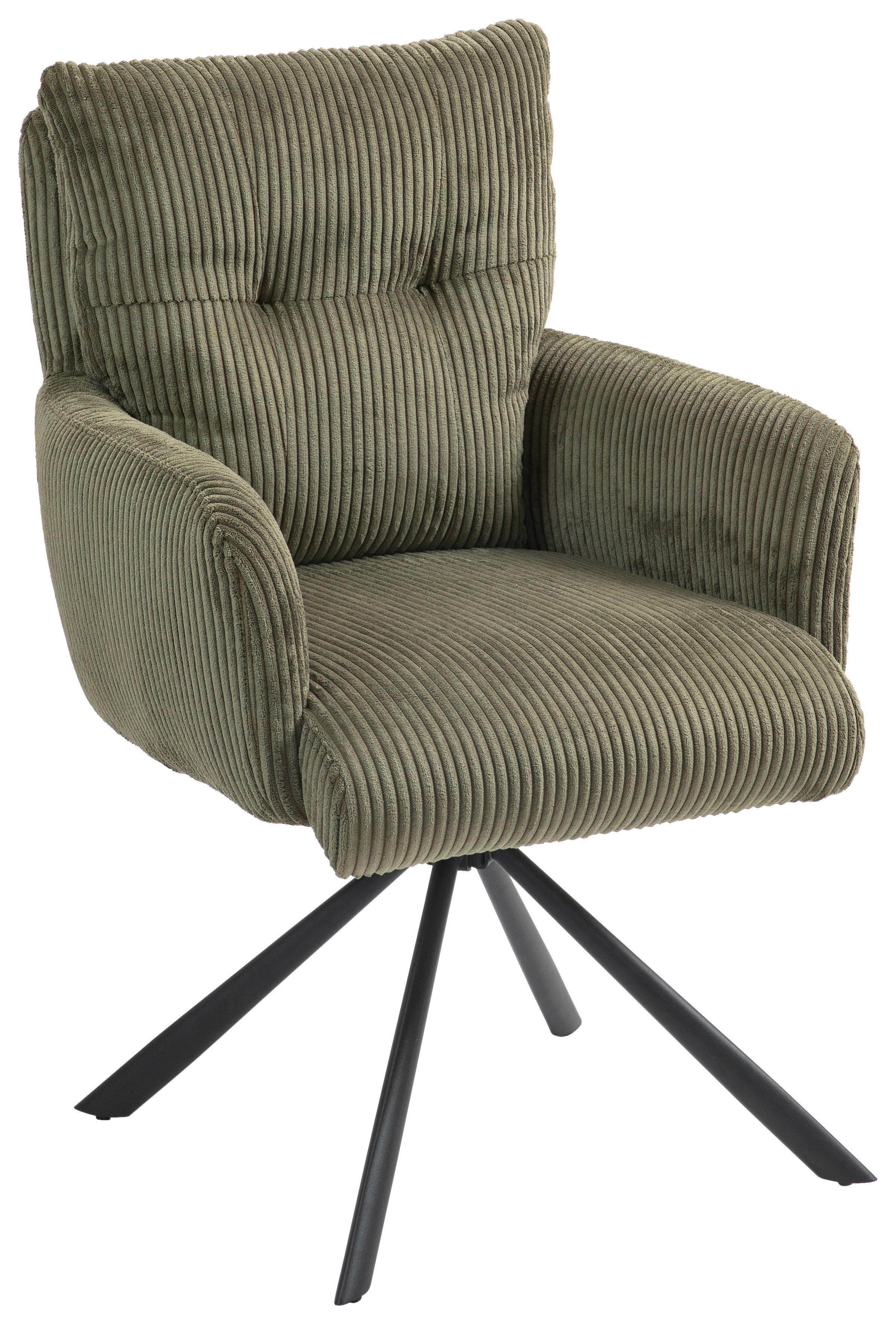Armlehnstuhl Leni Cord Grün Sitzfl. 180° Drehbar, B: 60cm - Schwarz/Grün, KONVENTIONELL, Textil/Metall (60/95/67cm) - MID.YOU