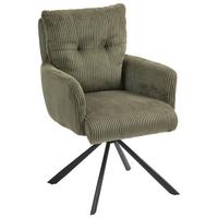 Armlehnstuhl Leni Cord Grün Sitzfl. 180° drehbar, B: 60cm - Schwarz/Grün, KONVENTIONELL, Textil/Metall (60/95/67cm) - MID.YOU