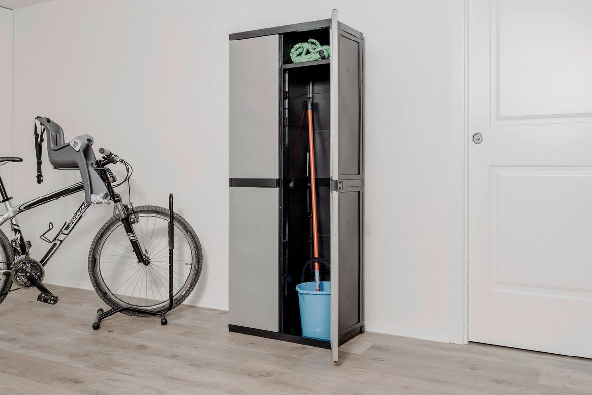 Geräteschrank Groß Hellgrau/Schwarz - Hellgrau/Schwarz, Basics, Kunststoff (65/165/37cm)