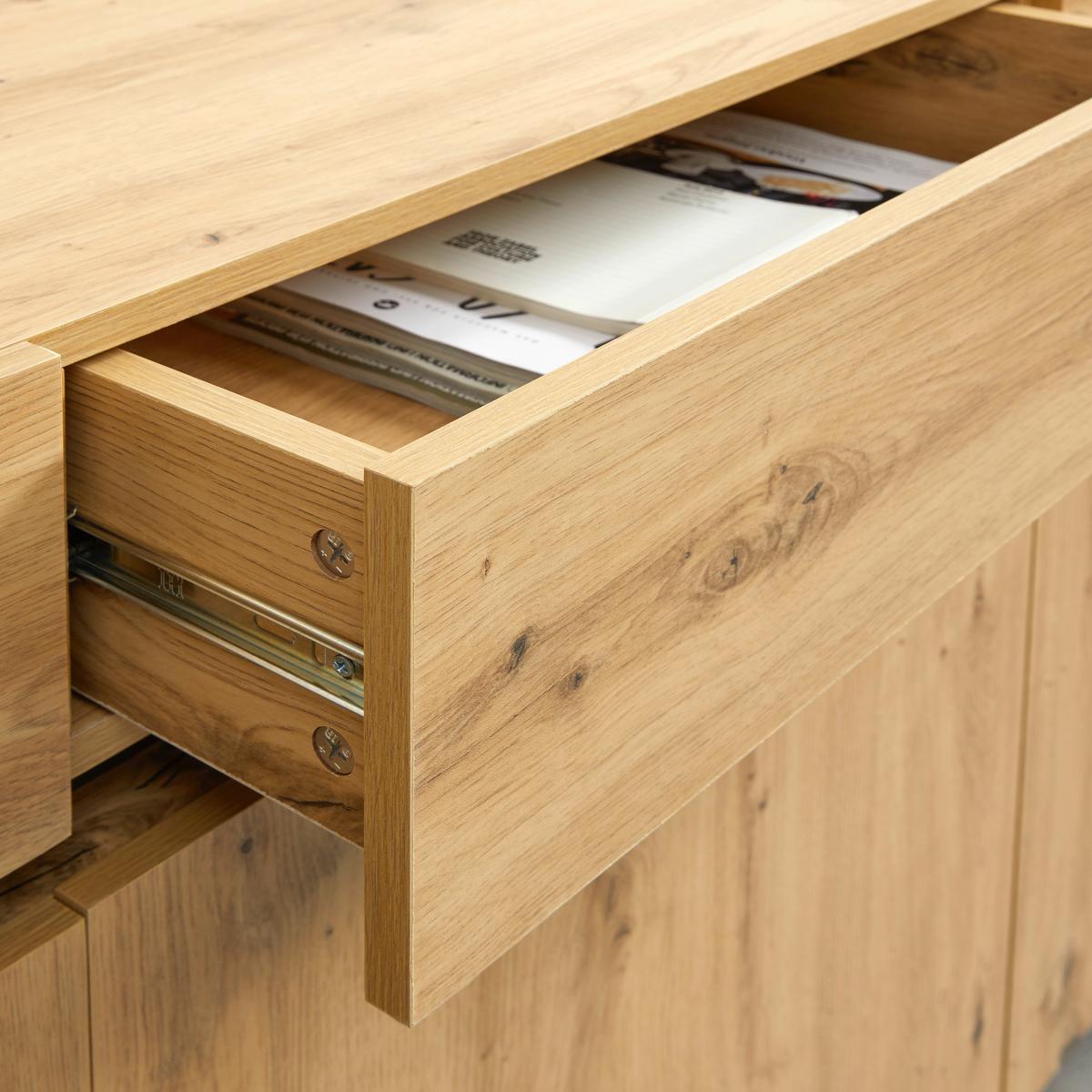 Široká komoda JASMINA barvy dubu - barvy dubu/černá, Moderní, kov/dřevo (175/90/41,5cm) - Bessagi Home