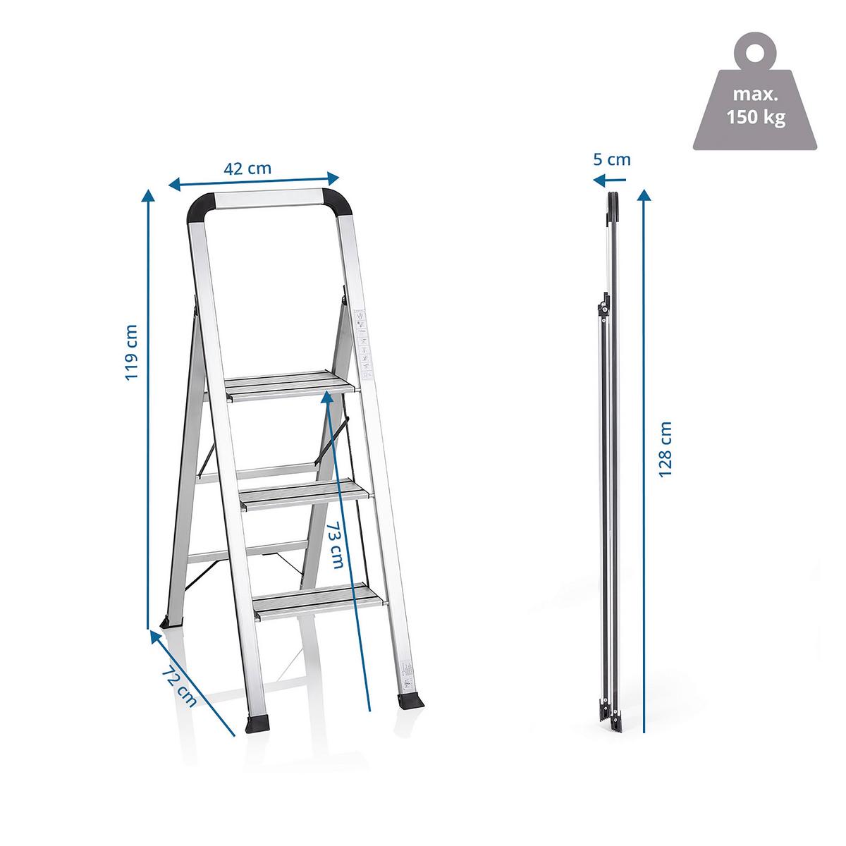 Klapptrittleiter Solid V - Alufarben, Basics, Metall (42/128/5cm) - MID.YOU