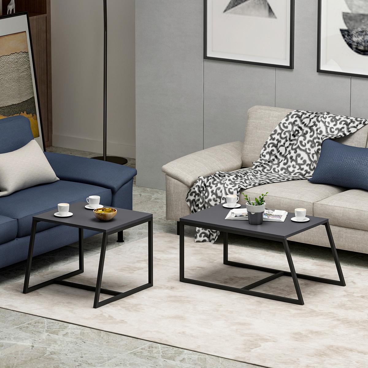 Couchtischset Anthrazit B: 75-55 Cm - Anthrazit/Schwarz, Design, Holzwerkstoff/Metall (75-55/38-45/50-47cm) - Livetastic